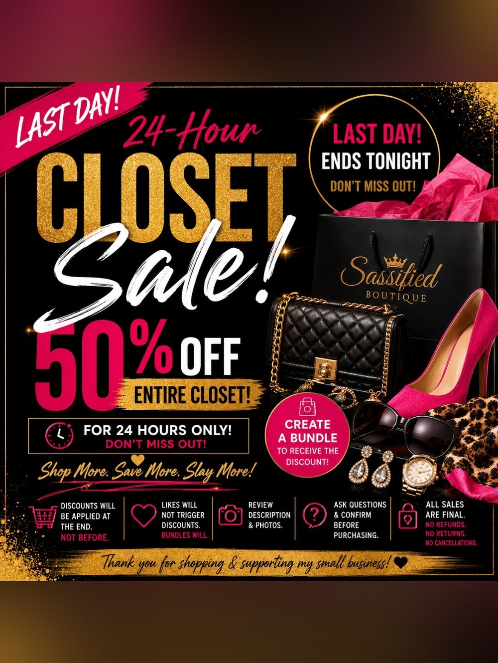 LAST DAY 24-Hour Closet Sale Poster 50% Off